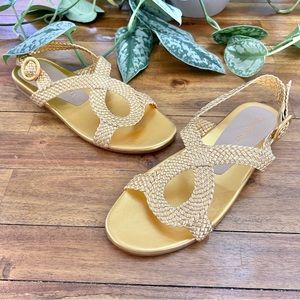 Stuart Weitzman 8.5 Teodora gold braided sandals